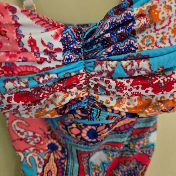 Bleu Rod Beattie Ruched Bandeau Mio One Piece Swimsuit Blue Coral Size 4 - Picture 5 of 7